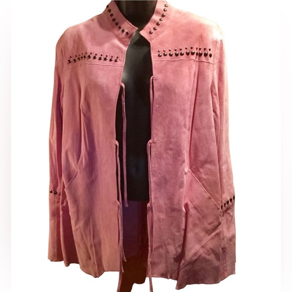 NWT 💖 Suede Jacket 💖 Rose Pink Distressed Chi by Falchi Fringe - Picture 1 of 9